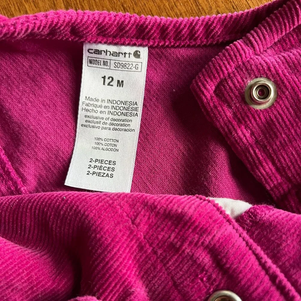 Carhartt magenta corduroy overalls 12m